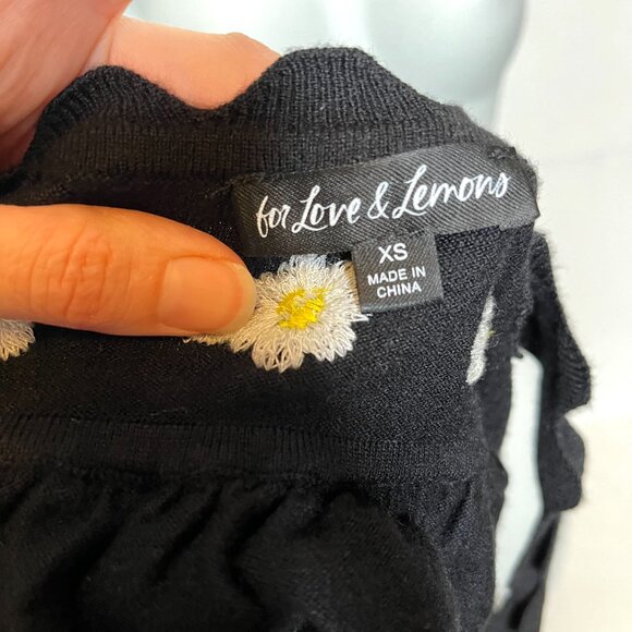For Love & Lemons Daisy Knit Bra Size XS Black Yellow Floral Crop Top Bralette S - Picture 9 of 10